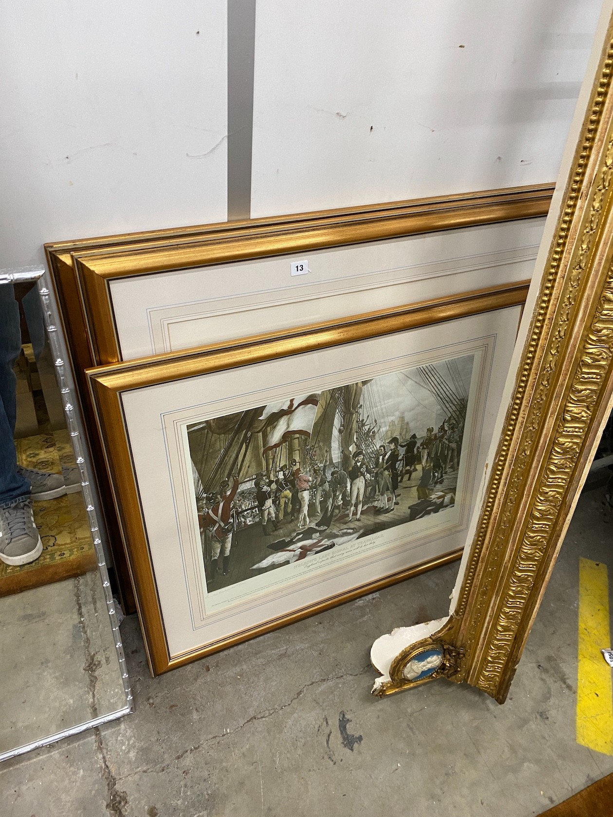 Three military subject re-printed engravings, largest 110 x 80cm
